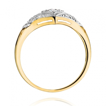 Ażurowy pierścionek z Brylantami 0,19ct z żółtego/białego złota próby 585
